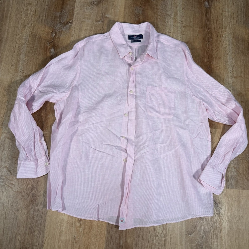 Vineyard Vines Slim Fit 100% Linen Murray Button Shirt Mens XXL Pink Stripe